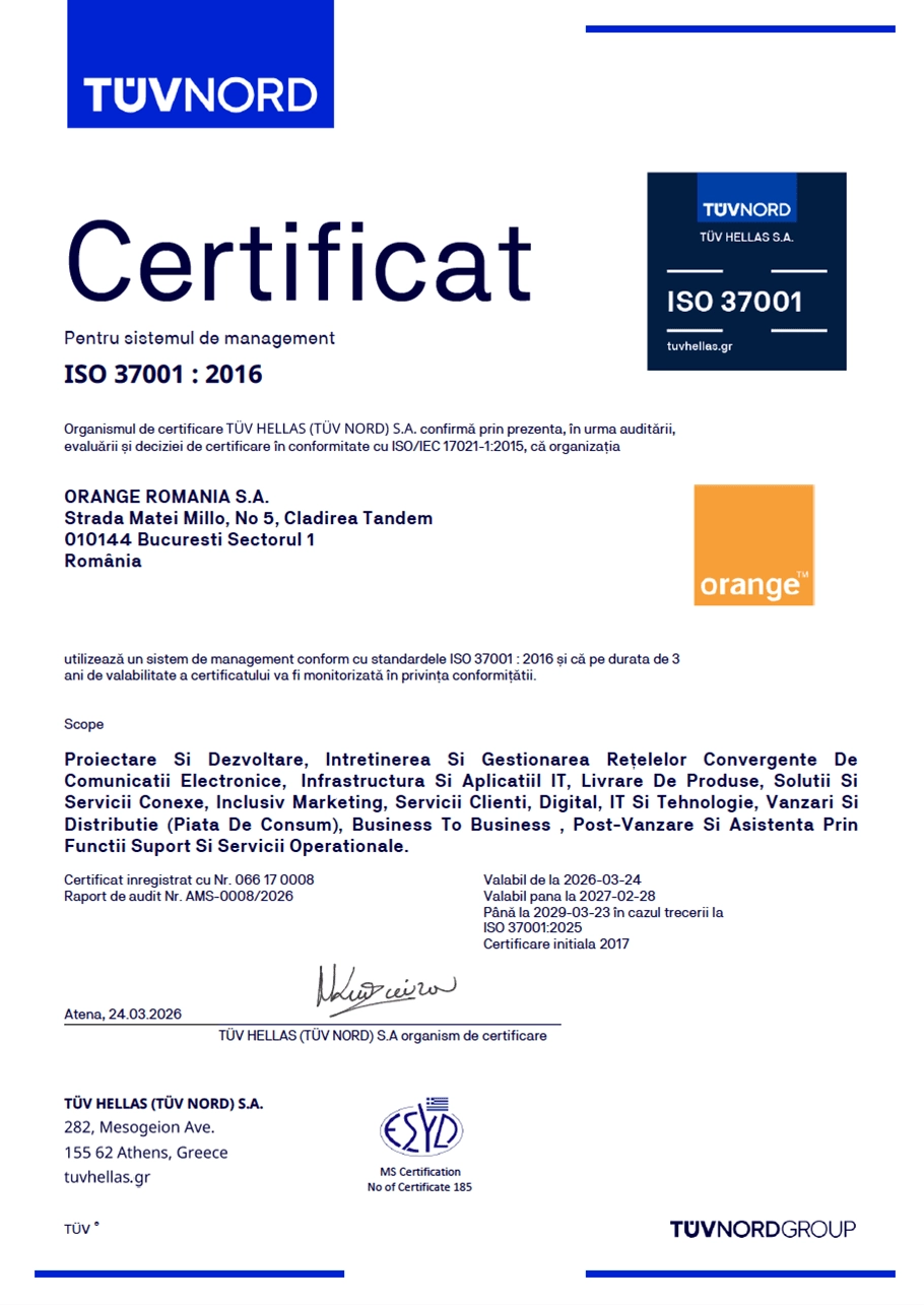 Certificat pentru sistemul de management
