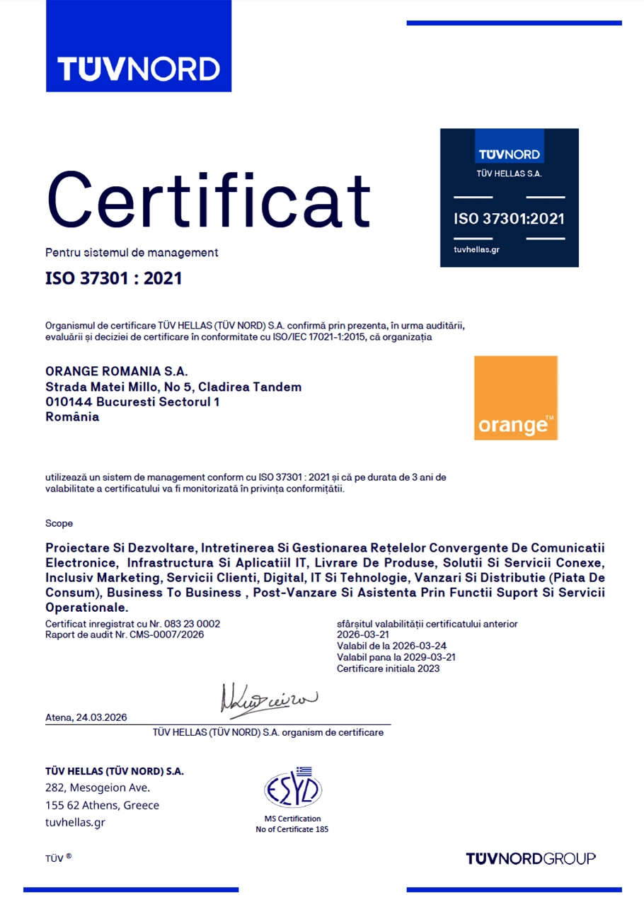 Certificat pentru sistemul de management