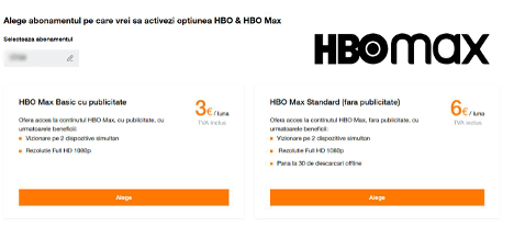 Selectare optiune HBO Max