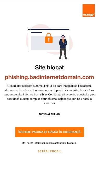 Protecție în rețeaua Orange: site blocat