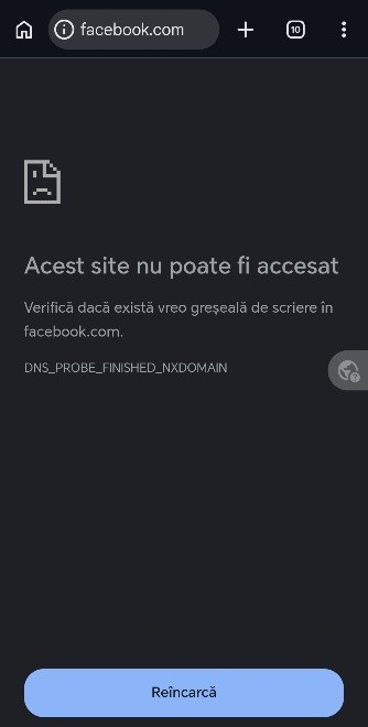 Mesaj de imposibilitate accesare site Android